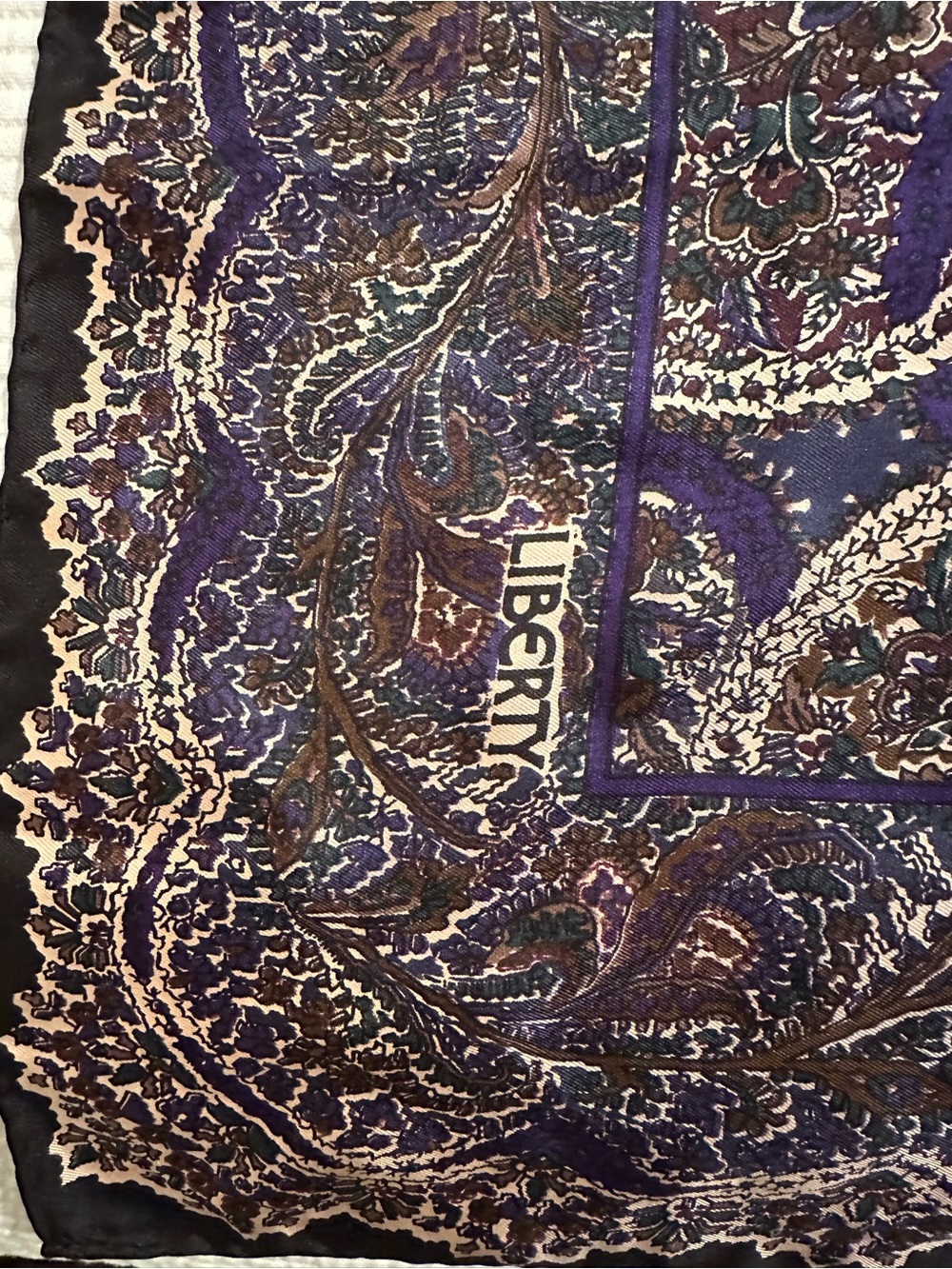 Vintage Liberty of London Purple Paisley Silk Square with Brown and Cream